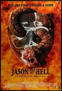 3w457 JASON GOES TO HELL 1sh 1993 Friday the 13th, creepy worm w/teeth in mask image!