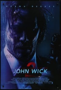 3w459 JOHN WICK CHAPTER 2 advance DS 1sh 2017 intense close-up of Keanu Reeves w/ gun in title role!