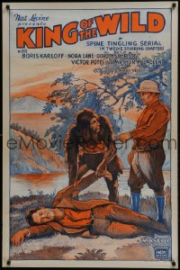 3w482 KING OF THE WILD 1sh R1946 art of half-man half-ape grabbing unconscious man!