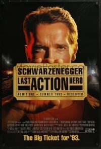 3w503 LAST ACTION HERO advance 1sh 1993 great images of tough Arnold Schwarzenegger