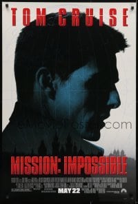 3w587 MISSION IMPOSSIBLE advance 1sh 1996 cool silhouette of Tom Cruise, Brian De Palma directed!