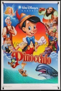 3w669 PINOCCHIO DS 1sh R1992 images from Disney classic fantasy cartoon!