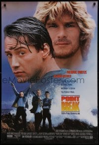 3w673 POINT BREAK 1sh 1991 Keanu Reeves, Patrick Swayze and gang in masks, robbery & surfing!