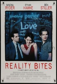 3w705 REALITY BITES DS 1sh 1994 Winona Ryder, Ben Stiller, Ethan Hawke, comedy about love in the '90s!
