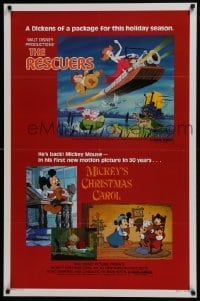 3w714 RESCUERS/MICKEY'S CHRISTMAS CAROL 1sh 1983 Disney package for the holiday season!
