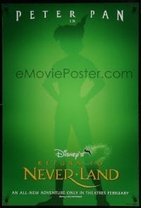3w719 RETURN TO NEVERLAND advance DS 1sh 2002 Walt Disney, cool outline artwork of Peter Pan!
