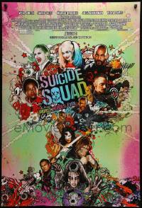 3w853 SUICIDE SQUAD advance DS 1sh 2016 Smith, Leto as the Joker, Robbie, Kinnaman, cool art!