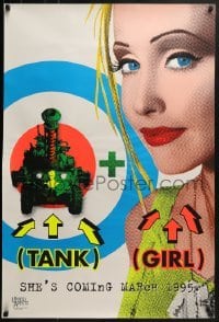 3w869 TANK GIRL teaser DS 1sh 1995 wacky Lori Petty with cool futuristic tank, black light design!