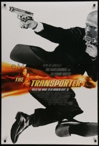 3w907 TRANSPORTER style A advance DS 1sh 2002 cool action image of Jason Stratham w/two guns!