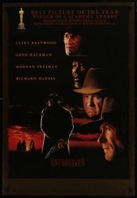 3w929 UNFORGIVEN awards 1sh 1992 gunslinger Clint Eastwood, Gene Hackman, Morgan Freeman, Harris!