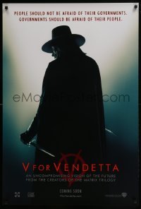 3w936 V FOR VENDETTA teaser DS 1sh 2005 Wachowskis, Natalie Portman, silhouette of Hugo Weaving!