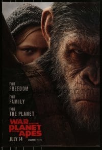 3w953 WAR FOR THE PLANET OF THE APES style B teaser DS 1sh 2017 close-up of Caesar and Amiah Miller!