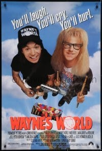 3w960 WAYNE'S WORLD int'l 1sh 1991 Mike Myers, Dana Carvey, one world, one party, excellent!