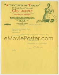 3x023 ADVENTURES OF TARZAN 9x11 booking letter February 28, 1922 cool letterhead of Elmo Lincoln!
