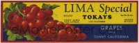 3x157 LIMA SPECIAL 4x13 crate label 1950s grapes from sunny California!
