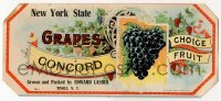 3x165 NEW YORK STATE CONCORD GRAPES 5x11 crate label 1910s grown & packed in Tivoli, New York!