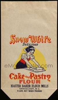 3x028 SNOW WHITE & THE SEVEN DWARFS 9x15 flour sack 1950s Delicious Cake & Pastry Flour!