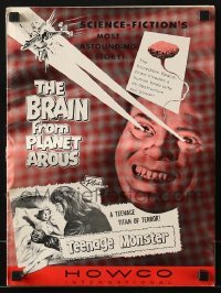 3x573 BRAIN FROM PLANET AROUS/TEENAGE MONSTER pressbook 1957 wacky monster with rays from eyes!