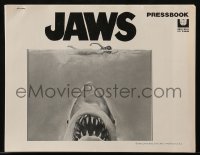 3x718 JAWS pressbook 1975 art of Steven Spielberg's classic man-eating shark attacking swimmer!