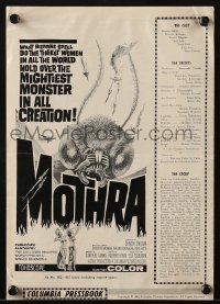 3x792 MOTHRA pressbook 1962 Mosura, Toho, Ishiro Honda, ravishing a universe for love, monster art!