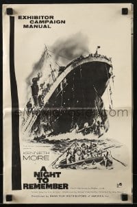 3x805 NIGHT TO REMEMBER pressbook 1959 English Titanic biography, art of the historic tragedy!