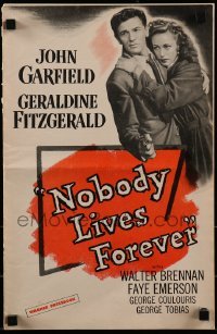 3x807 NOBODY LIVES FOREVER pressbook 1946 John Garfield with gun & kissing Geraldine Fitzgerald!