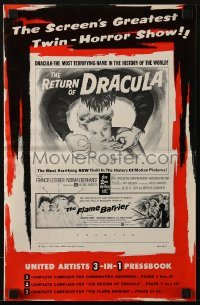 3x851 RETURN OF DRACULA/FLAME BARRIER pressbook 1958 the screen's greatest twin-horror show!