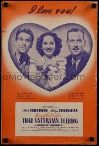 3x927 THAT UNCERTAIN FEELING pressbook 1941 Lubitsch, Merle Oberon between Douglas & Meredith!