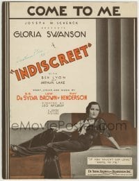 3x240 INDISCREET sheet music 1931 full-length sexy Gloria Swanson, Come to Me!