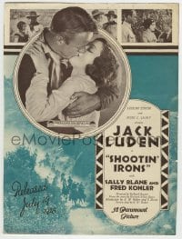 3x115 SHOOTIN' IRONS English trade ad 1927 great image of cowboy Jack Luden kissing Sally Blane!