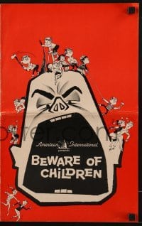 3x558 BEWARE OF CHILDREN pressbook 1961 English comedy, wacky art, parents of the world unite!