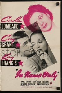 3x707 IN NAME ONLY pressbook 1939 Cary Grant between beautiful Kay Francis & Carole Lombard, rare!
