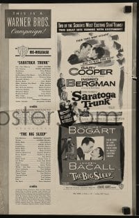 3x869 SARATOGA TRUNK/BIG SLEEP pressbook 1954 Humphrey Bogart, Lauren Bacall, Gary Cooper, Bergman!