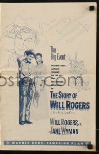 3x910 STORY OF WILL ROGERS pressbook 1952 Will Rogers Jr. as his father, Jane Wyman, cool art!
