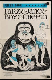 3x923 TARZ & JANE & BOY & CHEETA pressbook 1975 sexy Tarzan parody, wacky cartoon artwork!