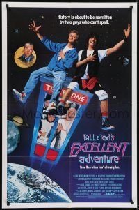 3y092 BILL & TED'S EXCELLENT ADVENTURE 1sh 1989 Keanu Reeves, Socrates, Napoleon & Lincoln in booth