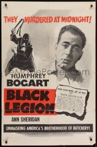 3y097 BLACK LEGION 1sh R1956 great images of Bogart, Dick Foran, Ku Klux Klan!