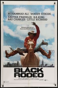 3y098 BLACK RODEO 1sh 1972 Muhammad Ali, Woody Strode, black cowboy on horse in city image!