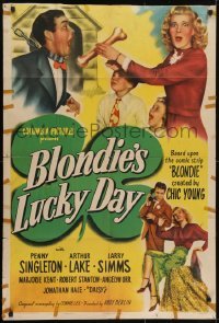 3y103 BLONDIE'S LUCKY DAY 1sh 1946 Dagwood's in the dog house and Penny Singleton feeds him a bone!