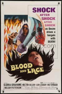 3y104 BLOOD & LACE 1sh 1971 AIP, gruesome horror image of wacky cultist w/bloody hammer!