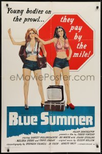 3y110 BLUE SUMMER 1sh 1973 art of sexy hitchhikin' babes on the prowl who pay by the mile!