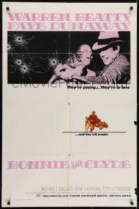 3y117 BONNIE & CLYDE 1sh 1967 notorious crime duo Warren Beatty & Faye Dunaway, Arthur Penn!