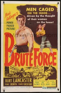 3y132 BRUTE FORCE 1sh R1956 art of tough Burt Lancaster & sexy full-length Yvonne DeCarlo!