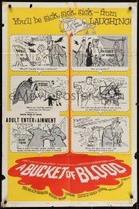 3y134 BUCKET OF BLOOD 1sh 1959 Roger Corman, AIP, great RLL cartoon comic monster art!