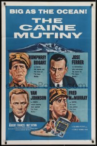 3y146 CAINE MUTINY 1sh R1959 art of Humphrey Bogart, Jose Ferrer, Van Johnson & Fred MacMurray!