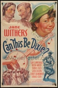 3y150 CAN THIS BE DIXIE style A 1sh 1936 c/u of Jane Withers in straw hat playing banjo & singing!