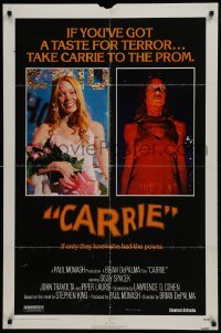 3y157 CARRIE 1sh 1976 Stephen King, Sissy Spacek before and after her bloodbath at the prom!