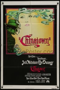 3y171 CHINATOWN 1sh 1974 art of Jack Nicholson & Faye Dunaway by Jim Pearsall, Polanski