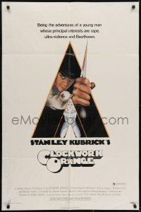 3y177 CLOCKWORK ORANGE 1sh 1972 Stanley Kubrick classic, Castle art of Malcolm McDowell!