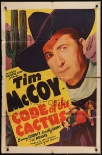 3y178 CODE OF THE CACTUS 1sh 1939 great portrait of cowboy Tim McCoy over desert background!